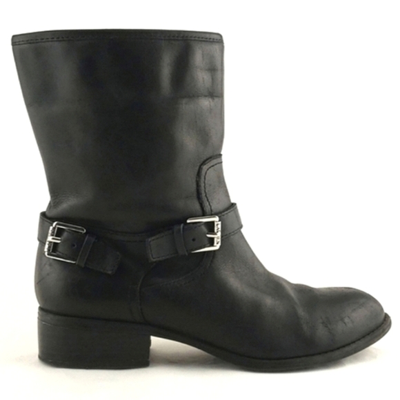 Ralph Lauren Mesi Black Leather Ankle Boots Dual Buckle Strap Almond Toe Size 6B - Picture 1 of 15